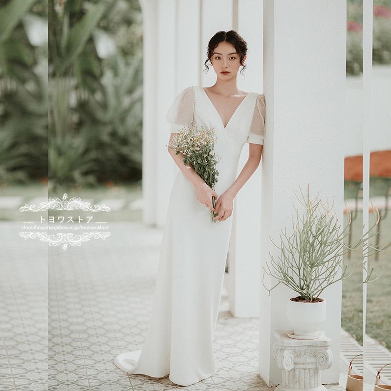 フォトウェデイング 結婚式 二次会 前撮り ウェディングドレス ホワイト 花嫁 白 ロングドレス 披露宴 発表会 パーティードレス ブライダル イベント 演奏会