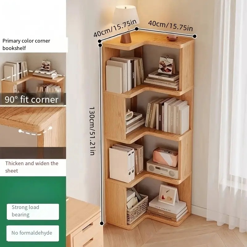 ソリッドウッドの本棚フリースタンディングの多層コーナーストレージラックシンプルな組み立て家庭のリビングルームオフィス電気不要ハードウッド素材コーナー本棚
