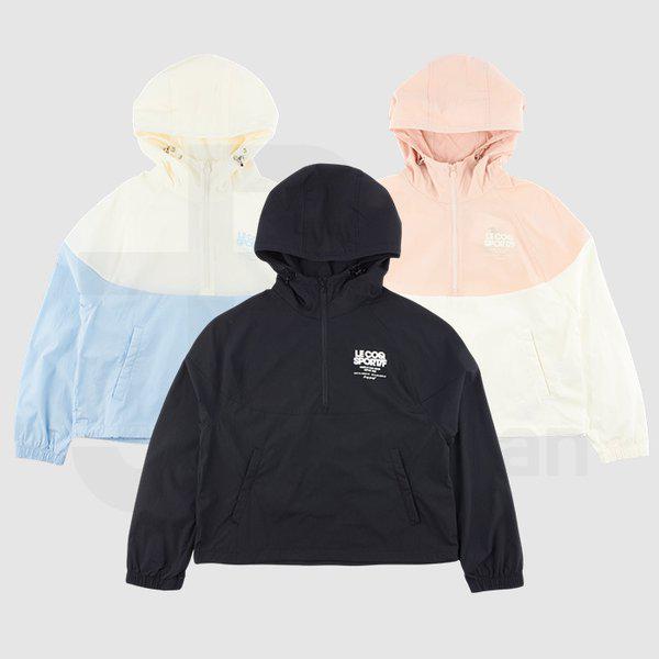 女性カラーブロック ストレッチウーブンフードアノラック QQ122OJK27