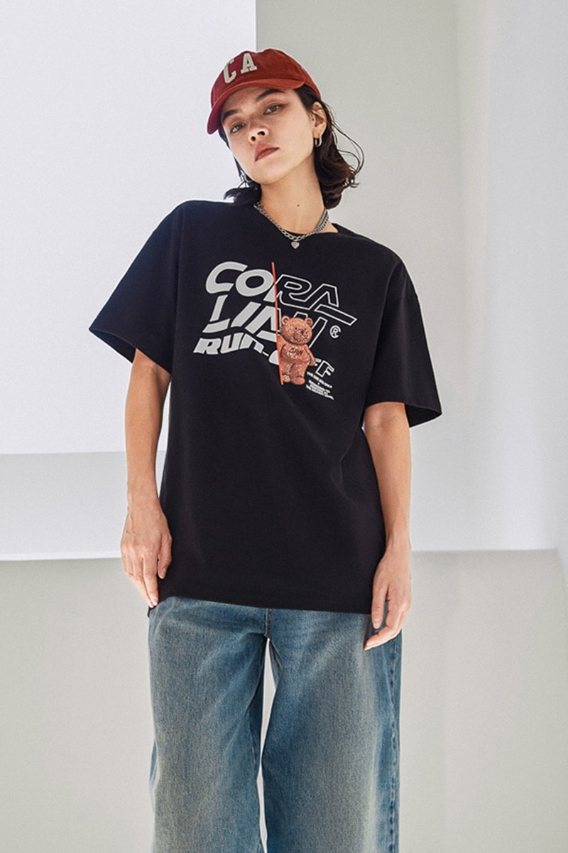 [ランオフ]ブラウンベア オーバーフィット 半袖Tシャツ_ブラック[CRTC1162]