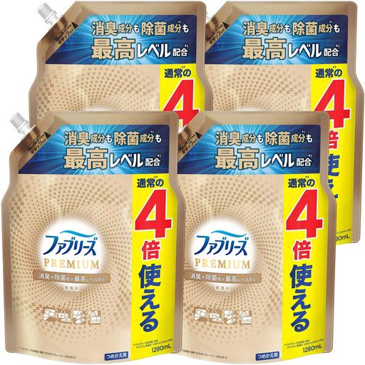 [ケース販売] [大容量] ファブリーズ 消臭スプレー 布用 PREMIUM 無香料 詰め替え 1,280ML×4袋