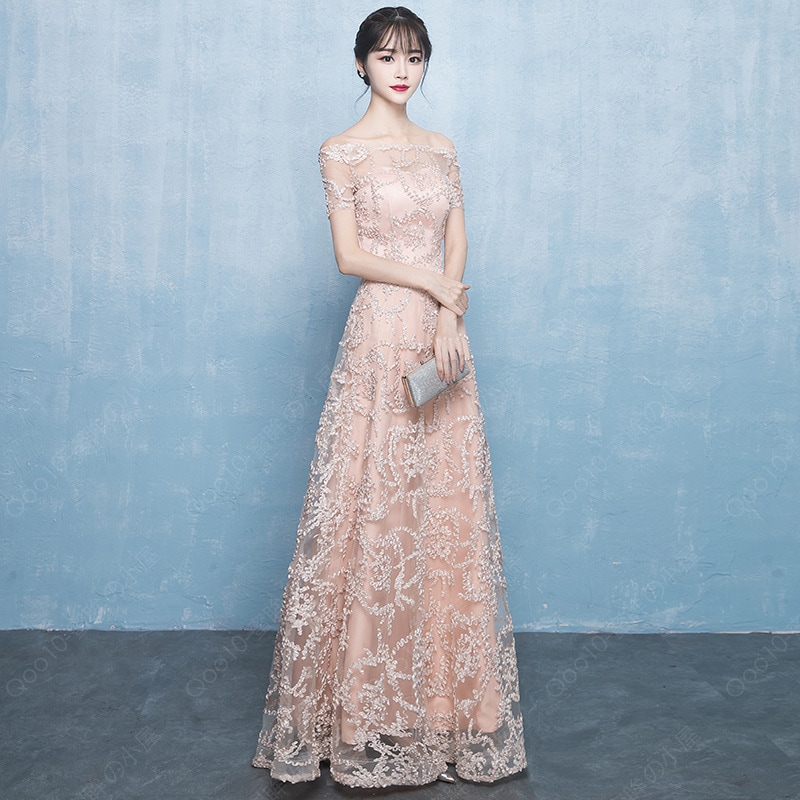 オフショルダーイブニングドレスワイン赤ロングパーティードレス発表会演奏会ドレス編み上げ結婚式ドレス二次会お呼ばれ-84