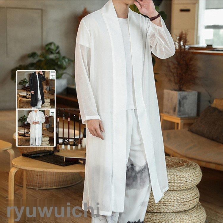羽織 メンズ ロング丈 和風 はおり リネンコート 綿麻 カジュアル 甚平 無地 着物 四季適用 浴衣風 男性 大きいサイズ おしゃれ 父日 プレゼント