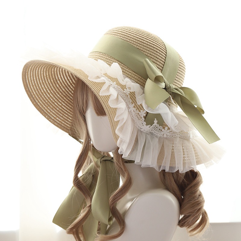 麦わら帽子夏ロリータサンシェード田舎の大きなつばの帽子ロリータ漢陽折衷帽子女性新 最大76％オフ！ ファッション