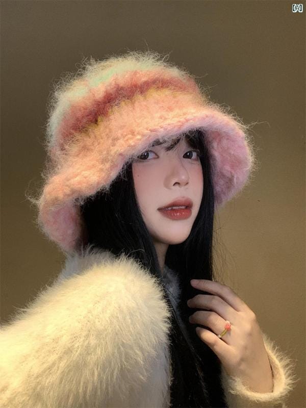 レディースファッション　ファッション小物　オシャレ カラー ブロック ニット フィッシャーマン ハット 秋冬 暖かい ウール 帽子 大きい頭囲 小柄 顔