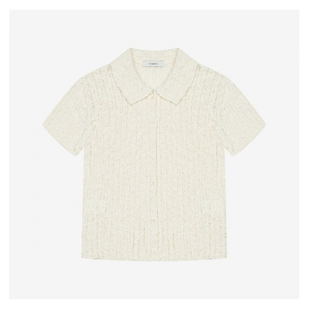 [イザベイ] ブークルニットカラーネック半袖カーディガン (VKCCE2953)