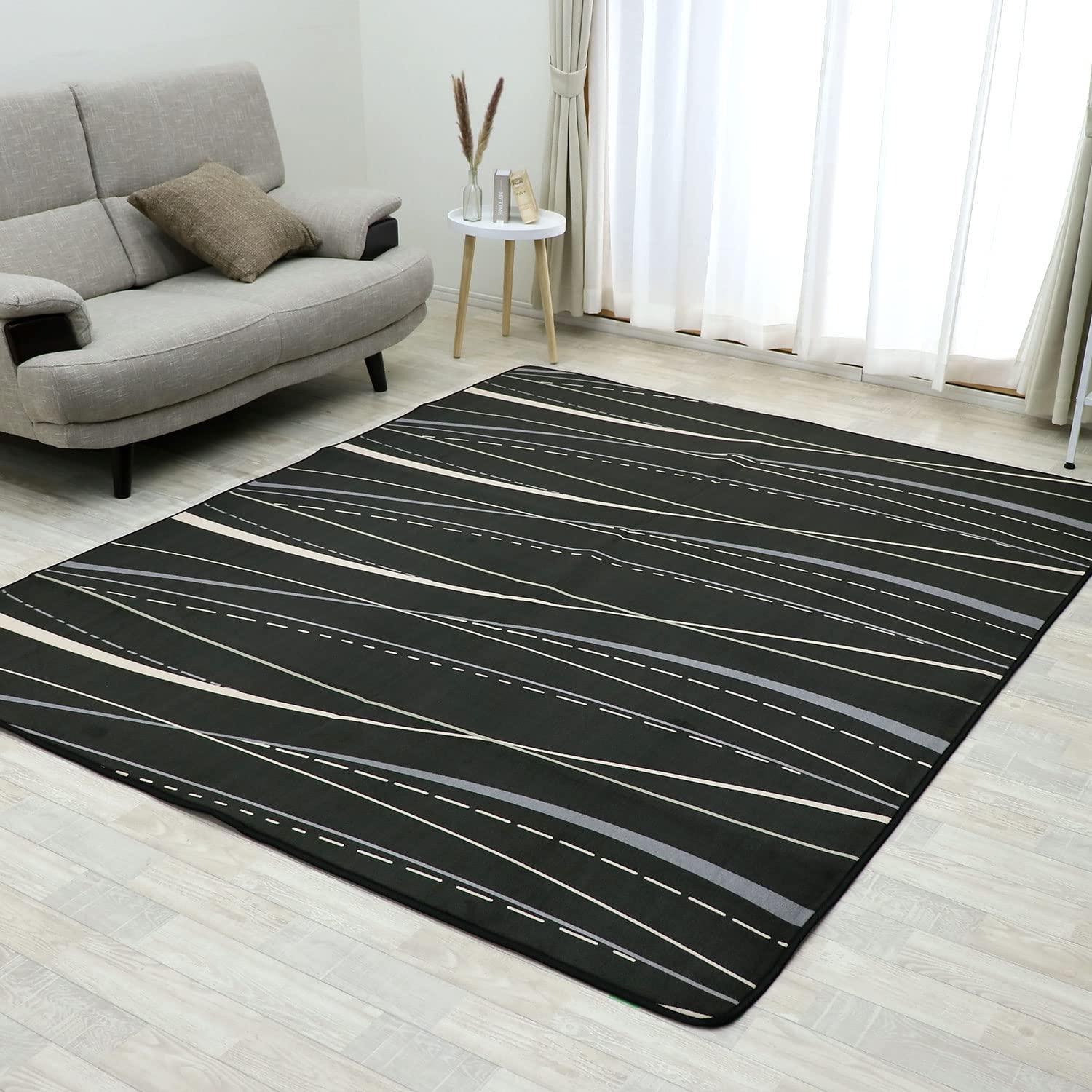 フリーリー カーペット ラグ 滑り止め付 選べる28 200×250cm 約3畳 軽量設計 超高密度マイクロファイバー生地使用 丸洗いOK オールシーズン快適に使用 ウェーブ・サンドブラック