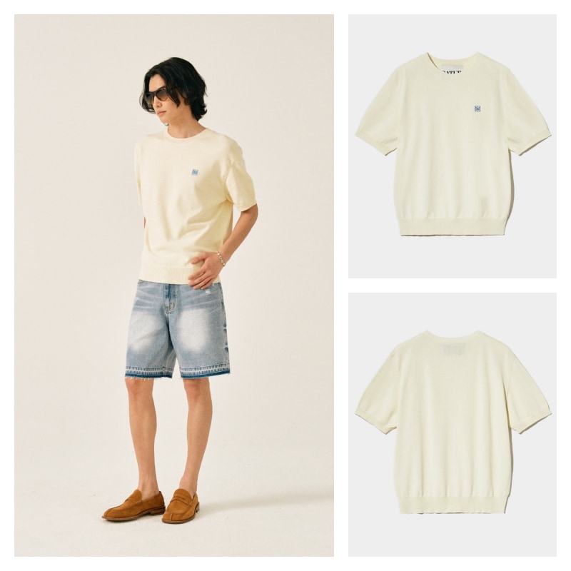 【SATUR】 CLASSIC CREW NECK HALF KNIT : BLEACH CREAM