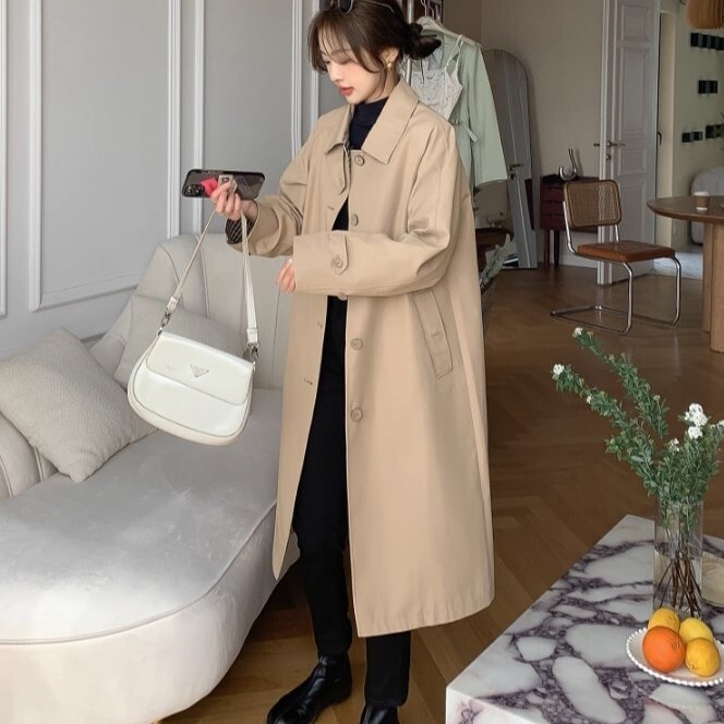 アウター コート ミモレ丈 袖あり 七分袖 ラウンドネック 襟付き ストレート ポケット 前開き ポリエステル 大人可愛い きれいめ シンプル 大人 上品 おしゃれ お洒落 レトロ 大人女子 こなれ感