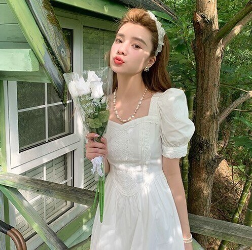 レディース ワンピース フレアスカート フレアワンピース ミニ ミニ丈 ショート ショート丈 膝上 袖あり 半袖 スクエアネック 襟なし デコルテ開き スクエア フレア Aライン ティアード フリル