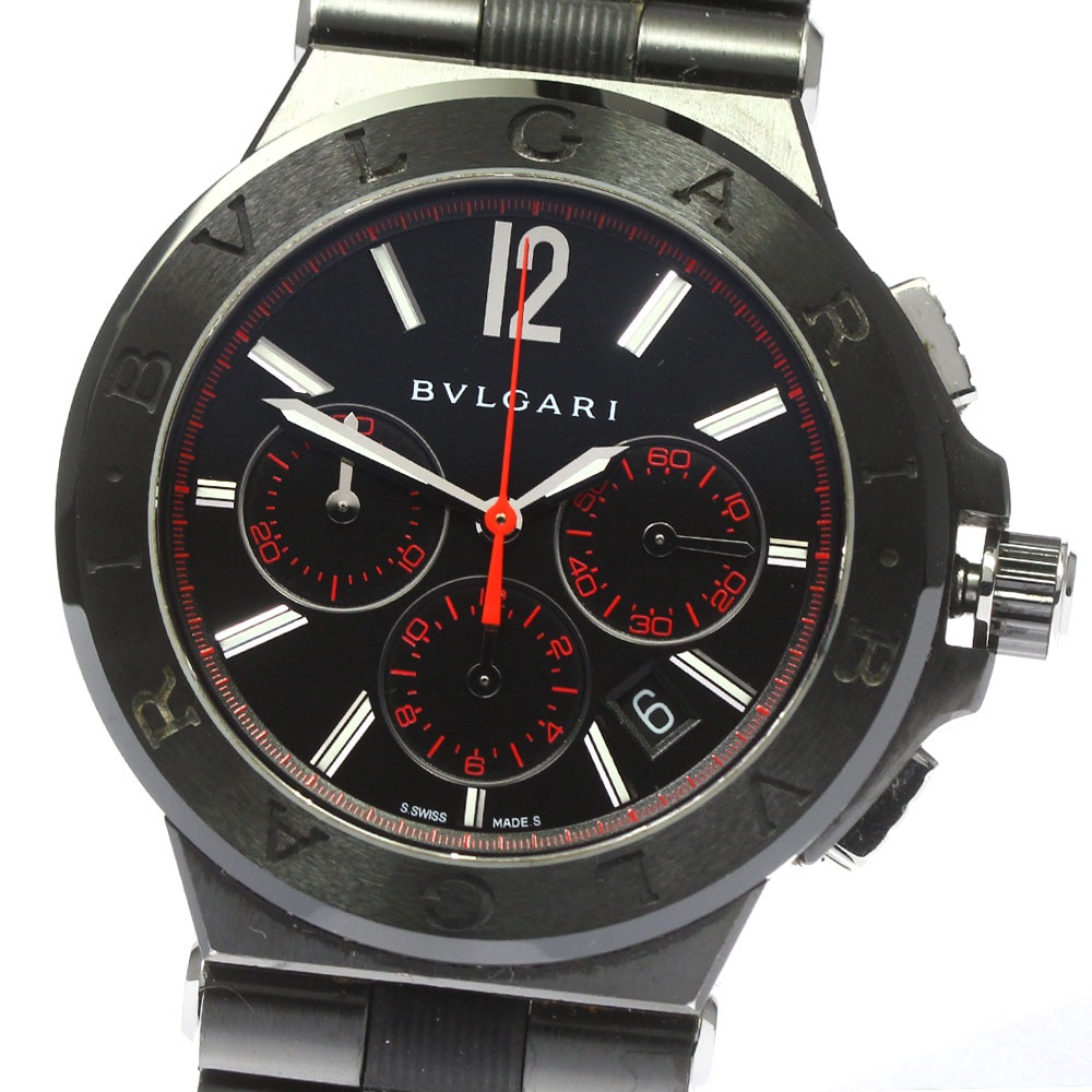 訳あり ブルガリ BVLGARI DG42SCCH ディアゴノ セラミック クロノグラフ 自動巻き メンズ 内箱・保証書付き_780952【中古】