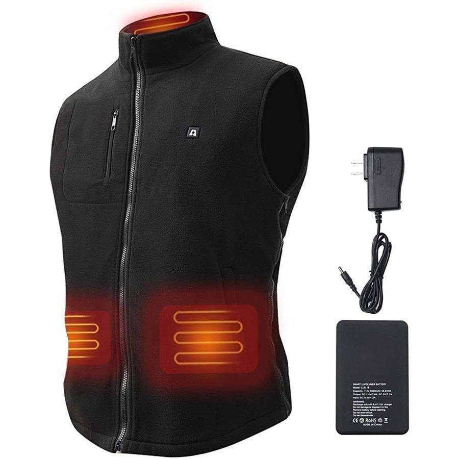 フリース電熱ベスト フリーサイズ5段温度調整ヒーターベスト 遠赤外線加熱ベスト電熱ウェア 速暖防寒ベスト バイク 釣り 通勤 アウトドア防寒対策 ARS-XA0098