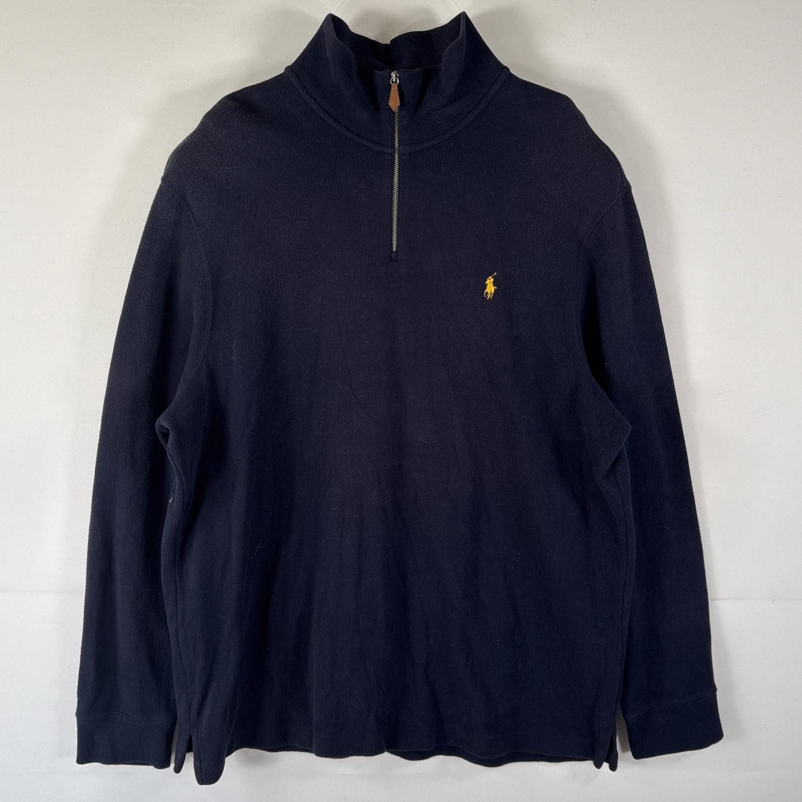 古着 ポロバイラルフローレン Polo by Ralph Lauren ニット ハーフジップ トレーナー 大きいサイズ ワンポイントロゴ XXL ネイビー メンズ