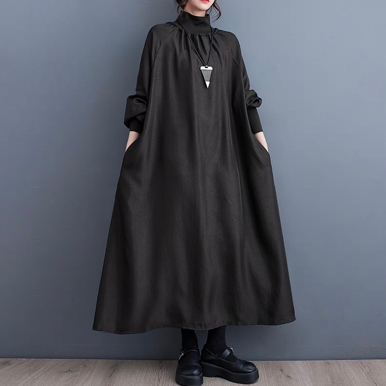 レディース ワンピース フレア ロング マキシ 長袖 ハイネック タートルネック オーバーサイズ フェミニン ストリート かわいい 大人可愛い きれいめ シンプル カジュアル おしゃれ かっこいい