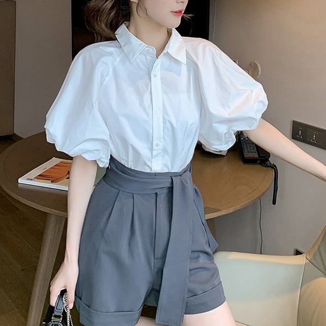 2color レディース トップス シャツブラウス シャツ ブラウス 半袖シャツ 無地 袖あり