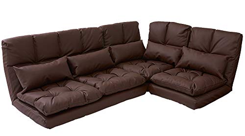 リコメン堂 ソファ ソファセット 14段階リクライニング コーナー ロータイプ ハイバック L字 クッション付き ふっくら PVCブラウン