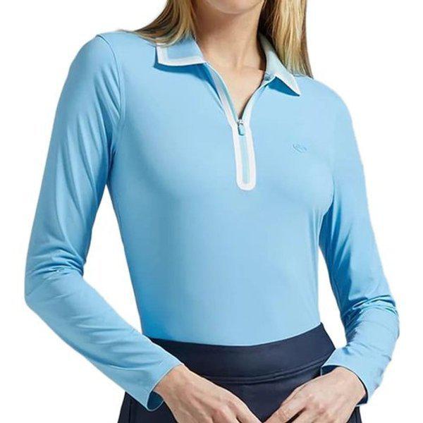 ゴルフウェア 女性 クォータージップ ナイロン ポロシャツ 長袖 ホワイト