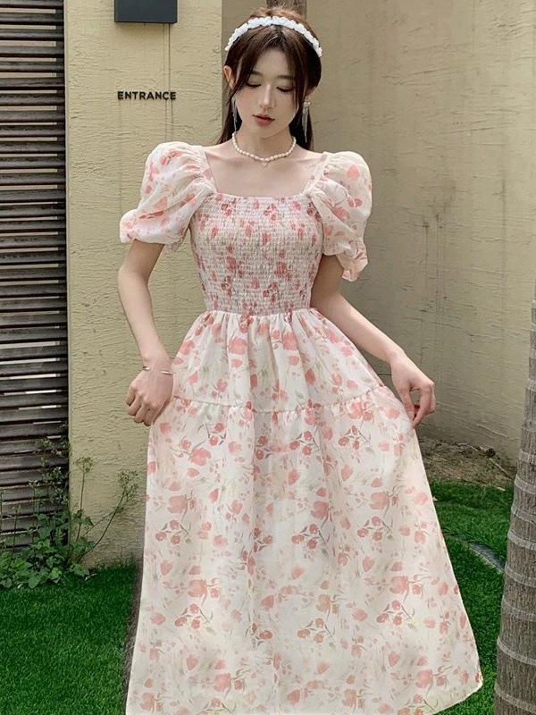 ワンピース 夏の花のドレス膝の上でスリミングミッドレングススカート