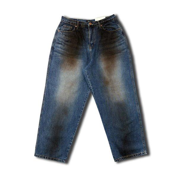 メンズ季節の変わり目オイル染色ワイドデニムパンツ OF-JEA-290