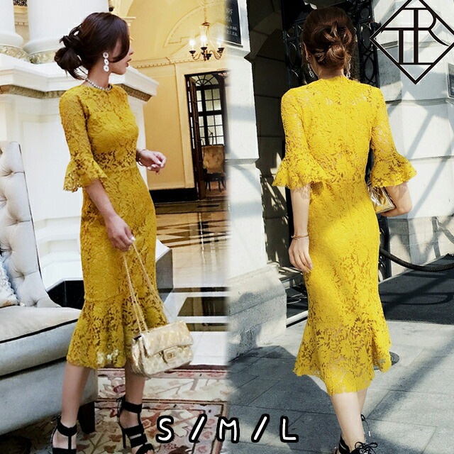 【即納】パーティードレス 結婚式 ドレス ワンピース レディース 二次会 お呼ばれ パーティー 大きいサイズ ミディアム フィッシュテール 五分袖 花柄 フォーマル エレガント 上品 クラシック クラ