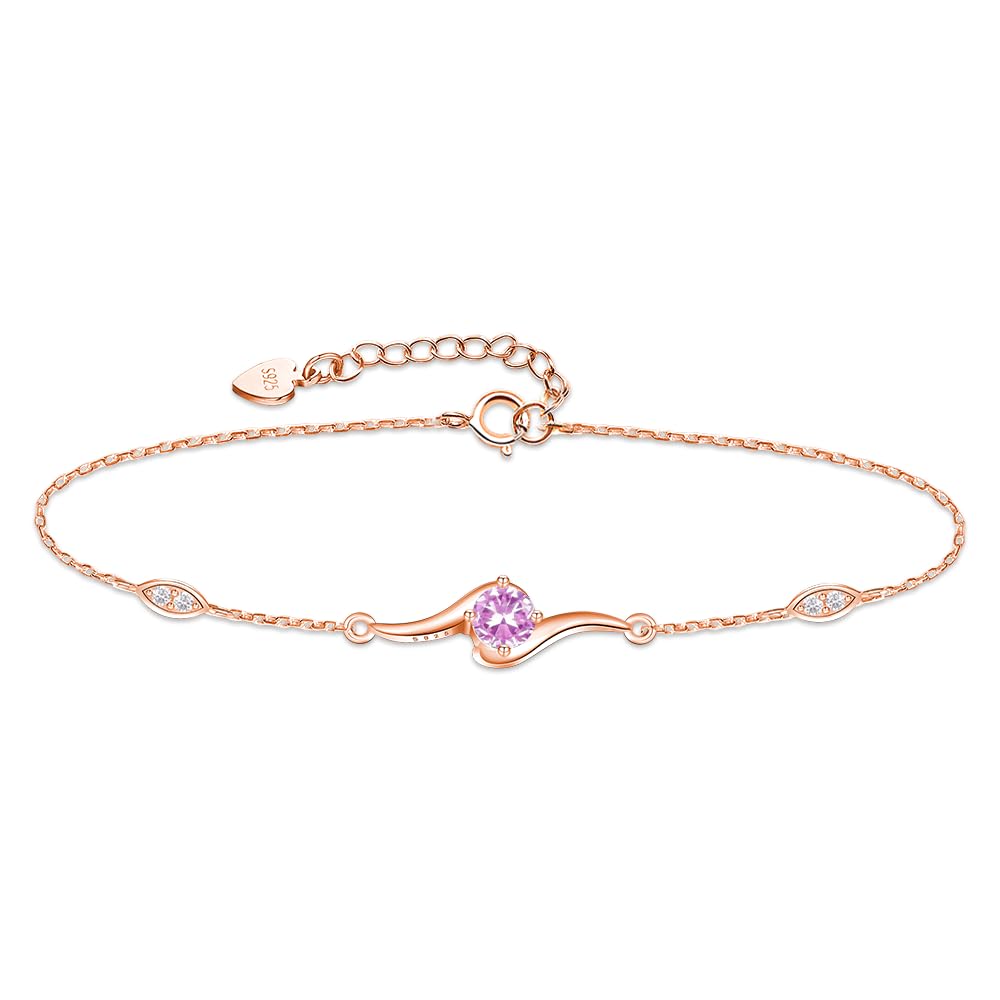 Naniwaai ブレスレット レディース 10月 ピンクトルマリン 誕生石 ブレスレット 人気 シルバー ローズゴールドメッキ 金属アレルギー対応 ブレスレット 派手 バングル 花 記念日 母の日
