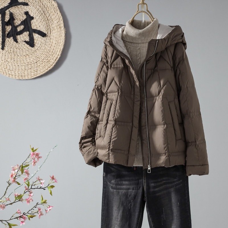 国境を越えた秋と冬の新しい韓国のゆったりとした白いダックダウンフード付きダウンジャケットレディースカジュアルファッション暖かい長袖ショートコート 6,796円