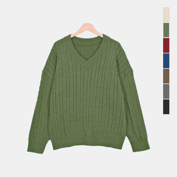女性 ケーブル編み オーバーサイズ ニット Tシャツ ケーブル Vネック ニット SMA004