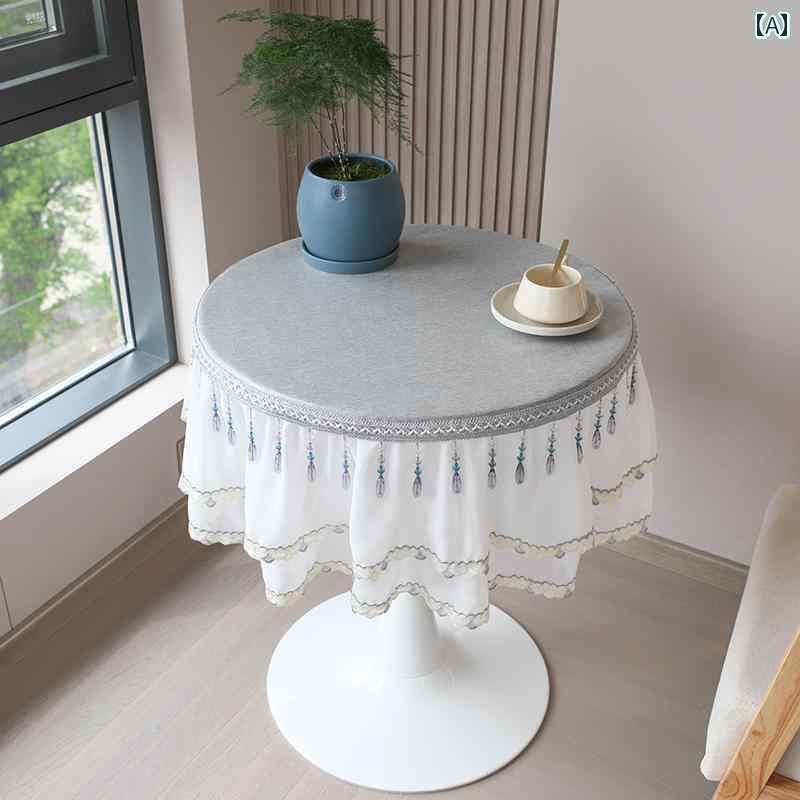 テーブルクロス 円形 布 コットン リネン 撥水 防水 耐油 おしゃれ レース シフォン ビーズ タッセル 丸型 30 80cm ラウンド サイド デスク カバー リビング バルコニー ホテル インテ