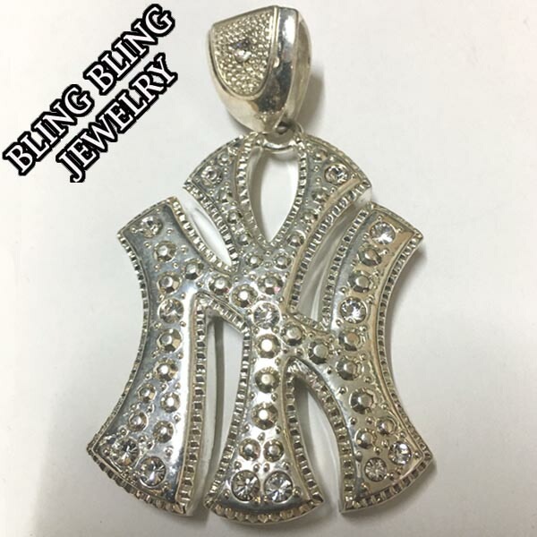 セール HIPHOPジュエリー メンズ ネックレス トップ　NY ニューヨーク　1 ジルコニア シルバー 925 プレーティング ストリート スタイル ヒップホップ アクセサリー ブリンブリン ジ