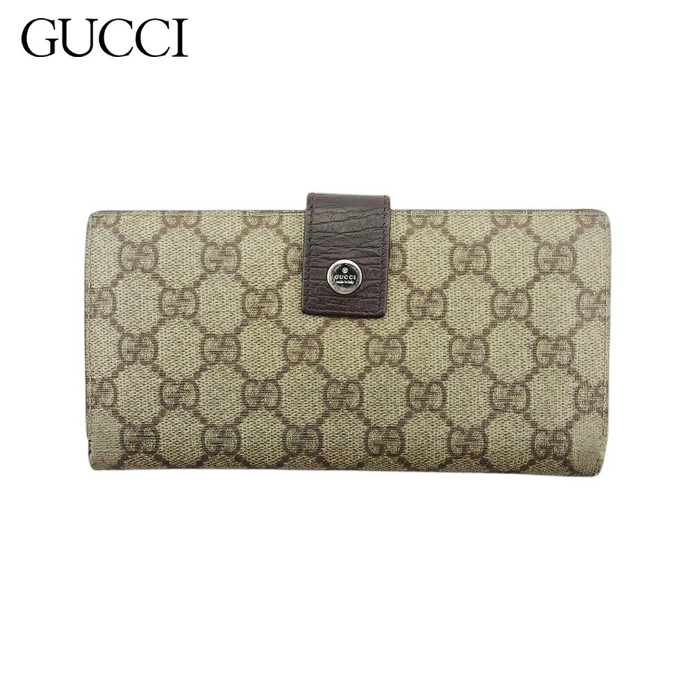 二つ折り 財布 Ｗホック GGプラス メンズ可 ベージュ ブラウン 中古