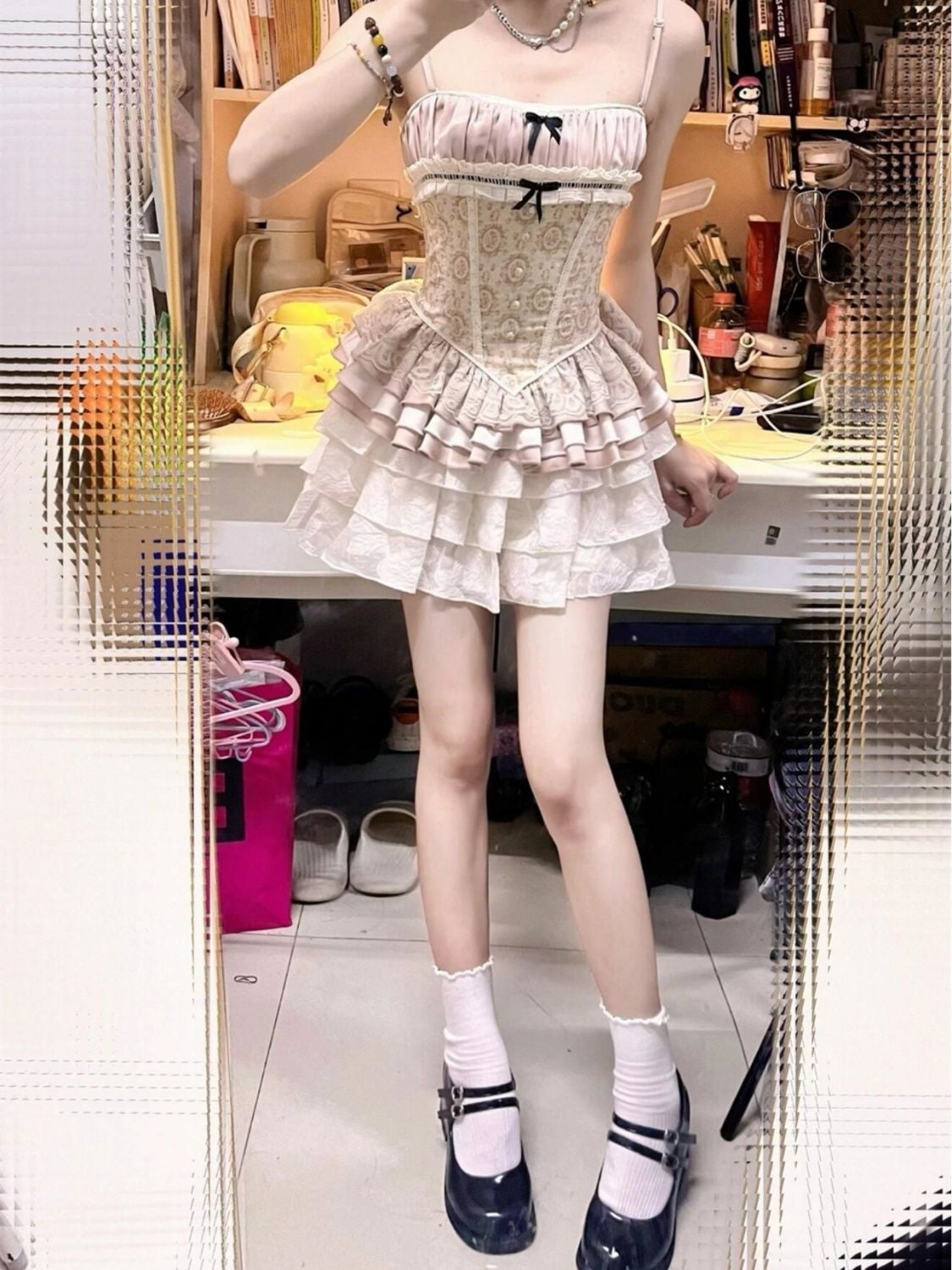 コスプレ ロリータ レディース フレンチ 力仕事 レース デザイン サスペンダー 夏 ハイウエスト パフスカート スーツ 韓国 花嫁 茶会