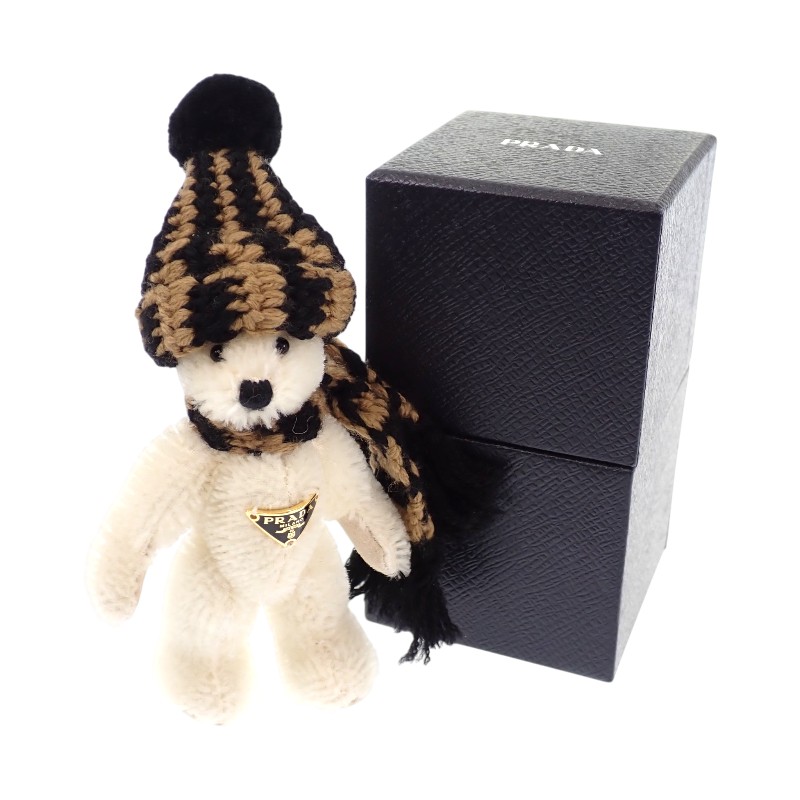 Teddy キーチェーンチャーム 1TO062_2HK1_F040X キーホルダー コットン モヘア ホワイト キャメル ブラック ゴールド金具 レディース 箱付き【Aランク】