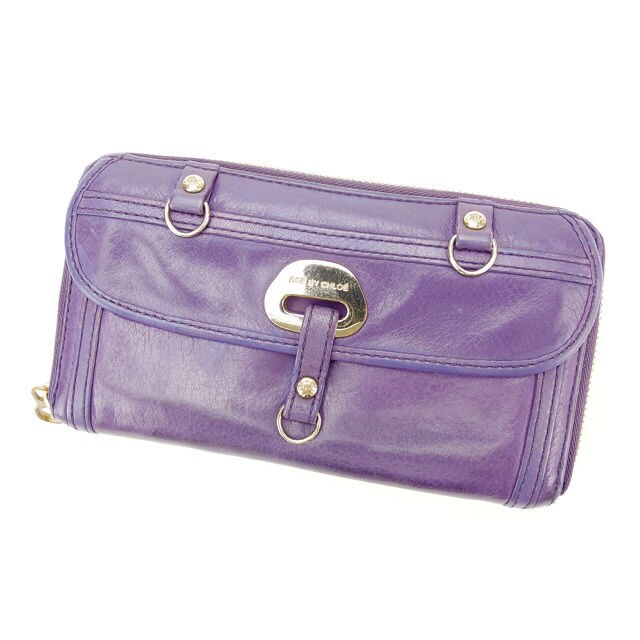 長財布 ラウンドファスナー パープルベージュ 中古