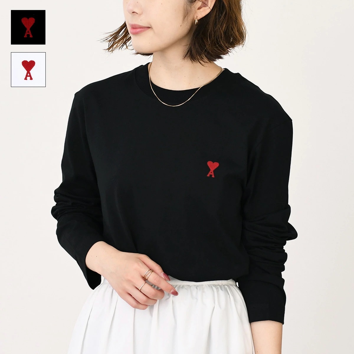 トップス ロングスリーブ Tシャツ レディース AMI ALEXANDRE MATTIUSSI AMI DE COEUR UTS235 724 ユニセックス ホワイト