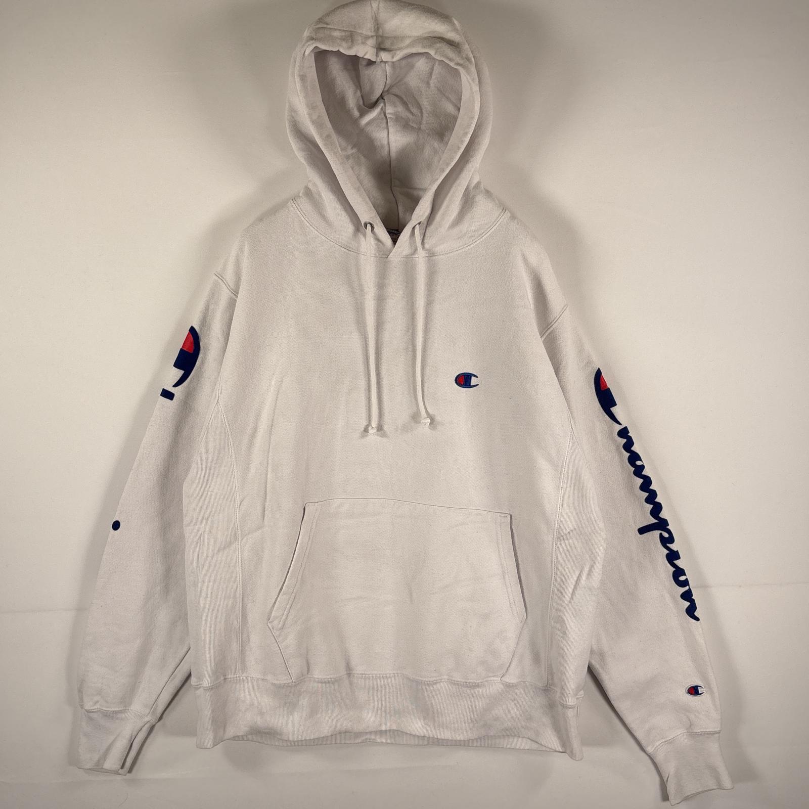古着 パーカー リバースウィーブ ワンポイント ロゴ刺繍 フーディー パーカー MEDIUM（JPN XL） ホワイト メンズ
