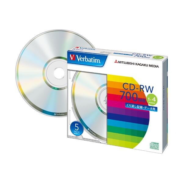 （まとめ） バーベイタム データ用CD-RW700MB 4倍速 ブランドシルバー 5mmスリムケース SW80QU5V1 1パック（5枚） 10セット 9,028円