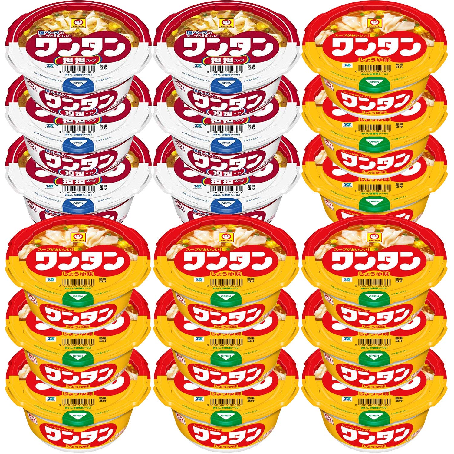 東洋水産 【セット商品】マルちゃん ワンタンスープ しょうゆ＆坦々スープ 2種アソート(しょうゆ味 12個 坦々味6個)