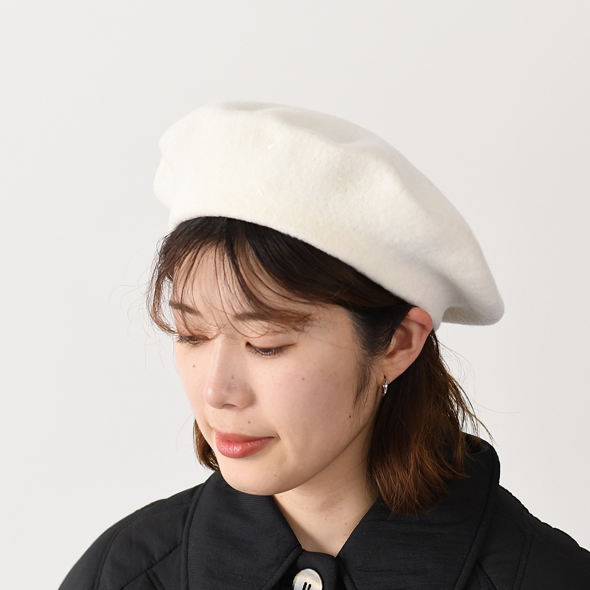 帽子 ベレー帽 ヘビー ウール SI0TC0001 S60384 レディース ホワイト ステッチ シンプル