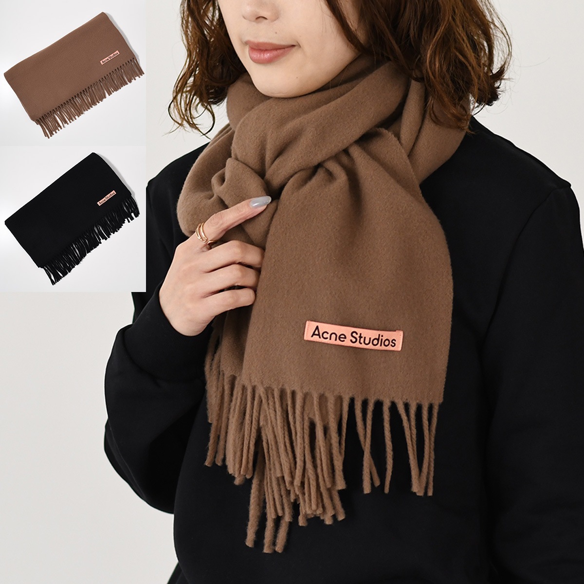 ACNE STUDIOS アクネ ストゥディオズ マフラー フリンジウールスカーフ ナロー CA0210 レディース ユニセックス ブラウン ブラック フリンジ ピンクラベル