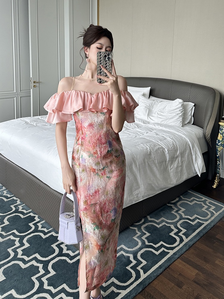 【JY.上品】お呼ばれドレス デザイン感花柄ワンピース レディース気質着痩せ ロングパーティードレス フォーマルキャバ 大人 同窓会 披露宴 卒業式 結婚式 演奏会 ウェディング メガ割 5,470円