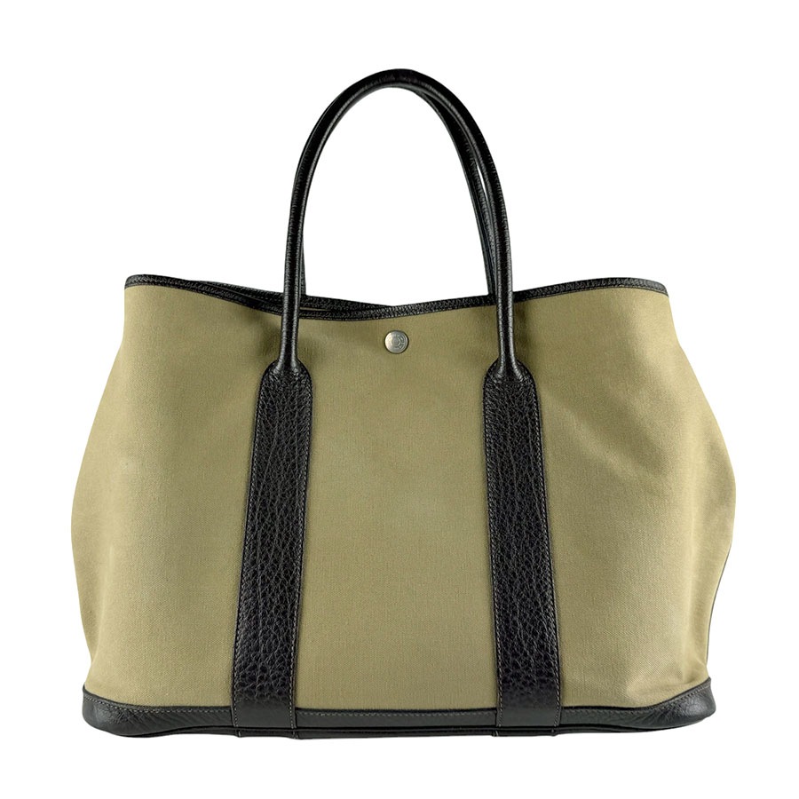 エルメス HERMES ハンドバッグ ガーデンパーティPM 36 トワルオフィシエ/ブッフル カーキ/ブラウン ユニセックス z10042