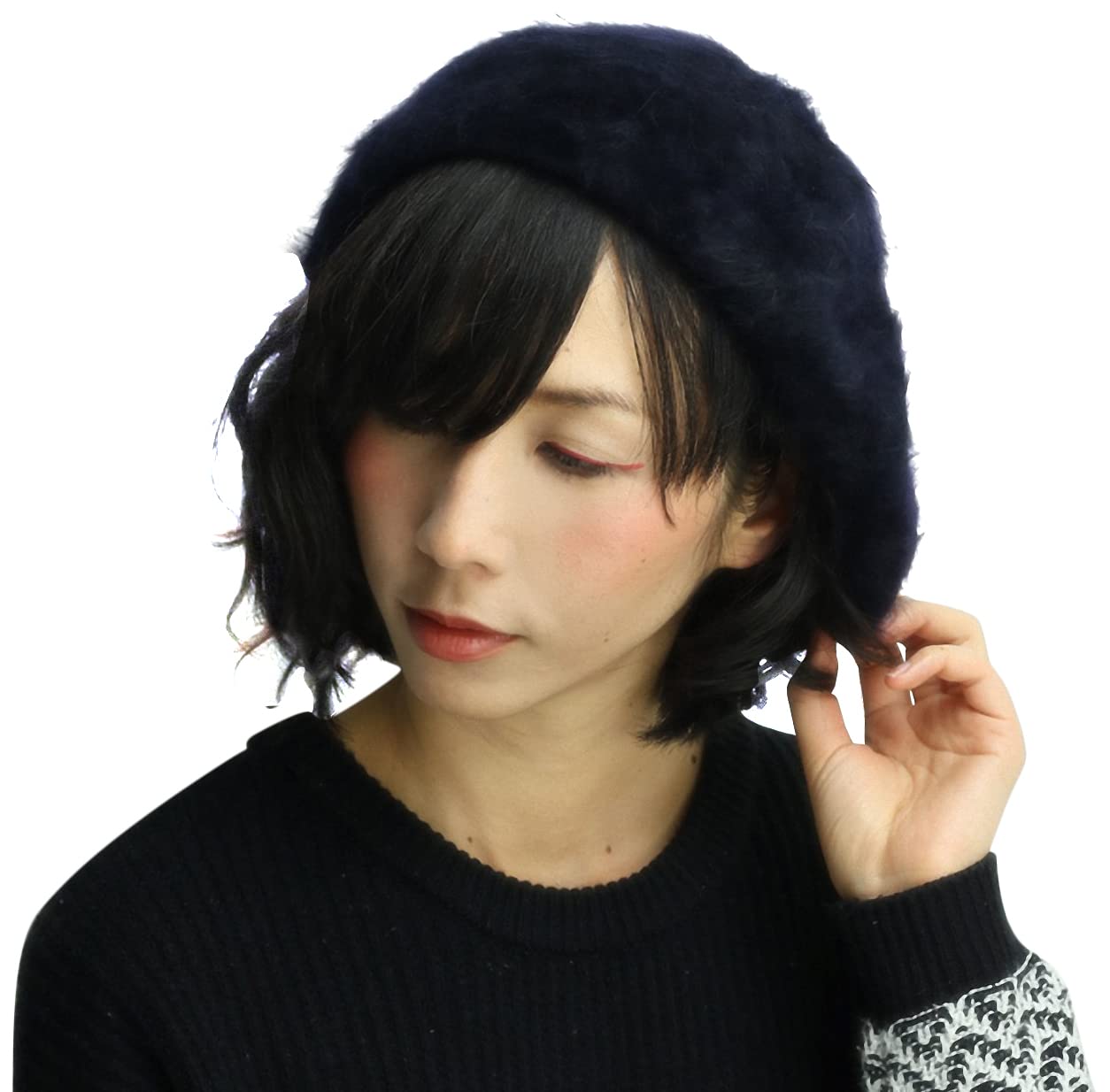 ベレー帽 ファー 耳まですっぽり アンゴラファー 秋冬