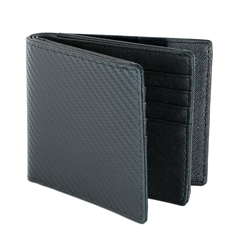 [MERCOLEDi] 財布 メンズ 2つ折り カーボンレザー 本革 使いやすい 大容量 薄型 軽い 小銭入れ 札入れ