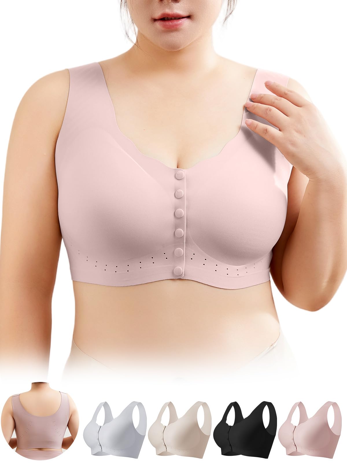 [veimia] ブラジャー ノンワイヤー 前開き【バストサロン監修 ・B-Fカップまで対応】ブラジャー 大きいサイズ 肌への優し 通気性 締め付けず 柔らかい 垂れた胸補正 安定感のあるつけごこち