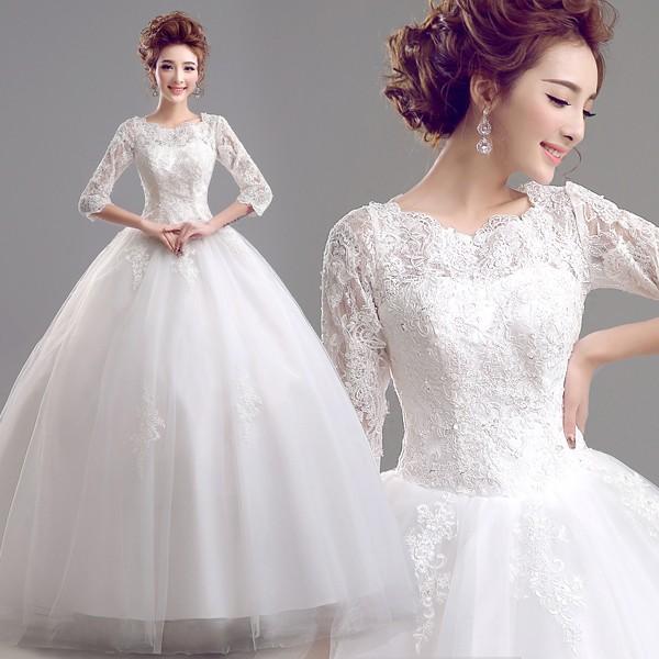 ウエディングドレス 長袖 二次会 ウェディングドレス 安い 秋冬 結婚式 プリンセス エンパイア 花嫁 ドレス 披露宴 ロングドレス ブライダル 大きいサイズ