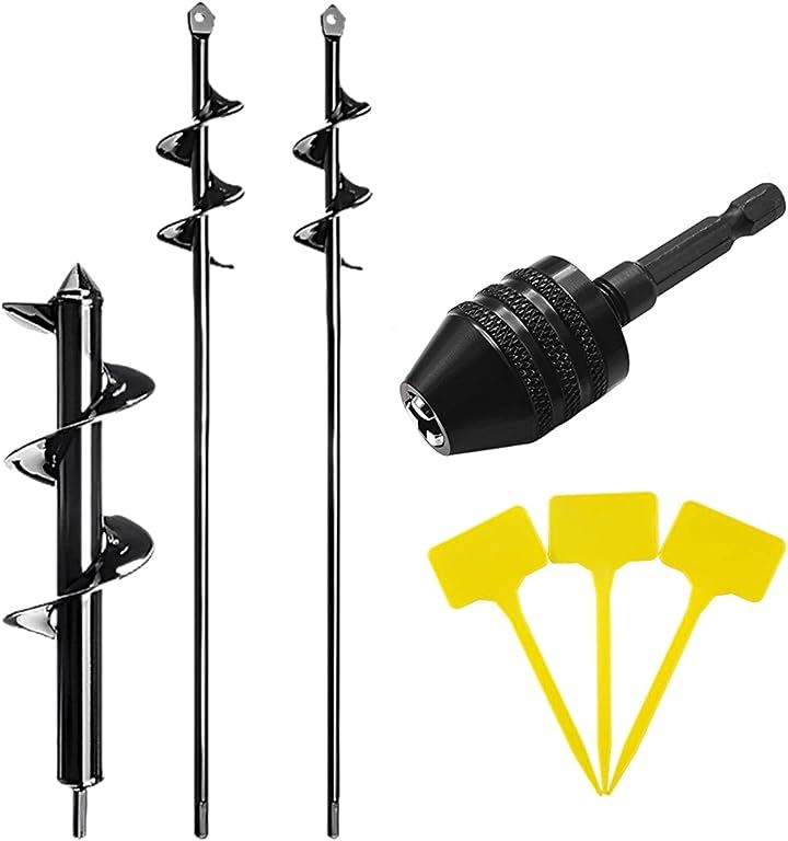 アースドリル アースオーガー 園芸用 支柱 ポール 下穴 電動工具 穴掘り 4 5 8cm ドリルチャック 園芸名札セット( 4，5，8cm，ドリルチャック，園芸名札セッ)