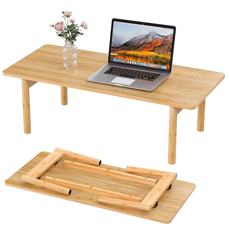 Focieulo ローテーブル 大きめ 折りたたみ 机 竹製 幅100cm リビングテーブル センターテーブル 組み立て不要 ちゃぶ台 座卓 頑丈 子供 机 単身 一人暮らし 折りたたみテーブル 竹色