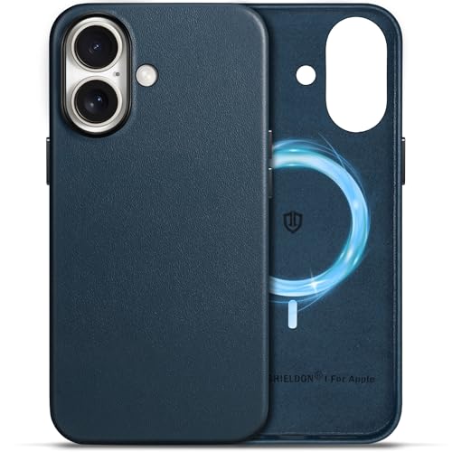 iPhone16対応 薄型レザーケース ワイヤレス充電対応 ネイビーブルー