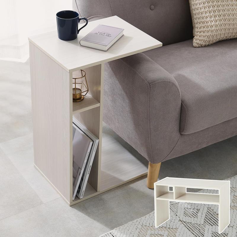 萩原 サイドテーブル 収納付き ベッド横 テーブル【 横にしても使える 2WAY仕様 】 シンプル コンパクト ソファサイド 本棚 幅 40 奥行 30 高さ 60 ホワイト RT-1119WS