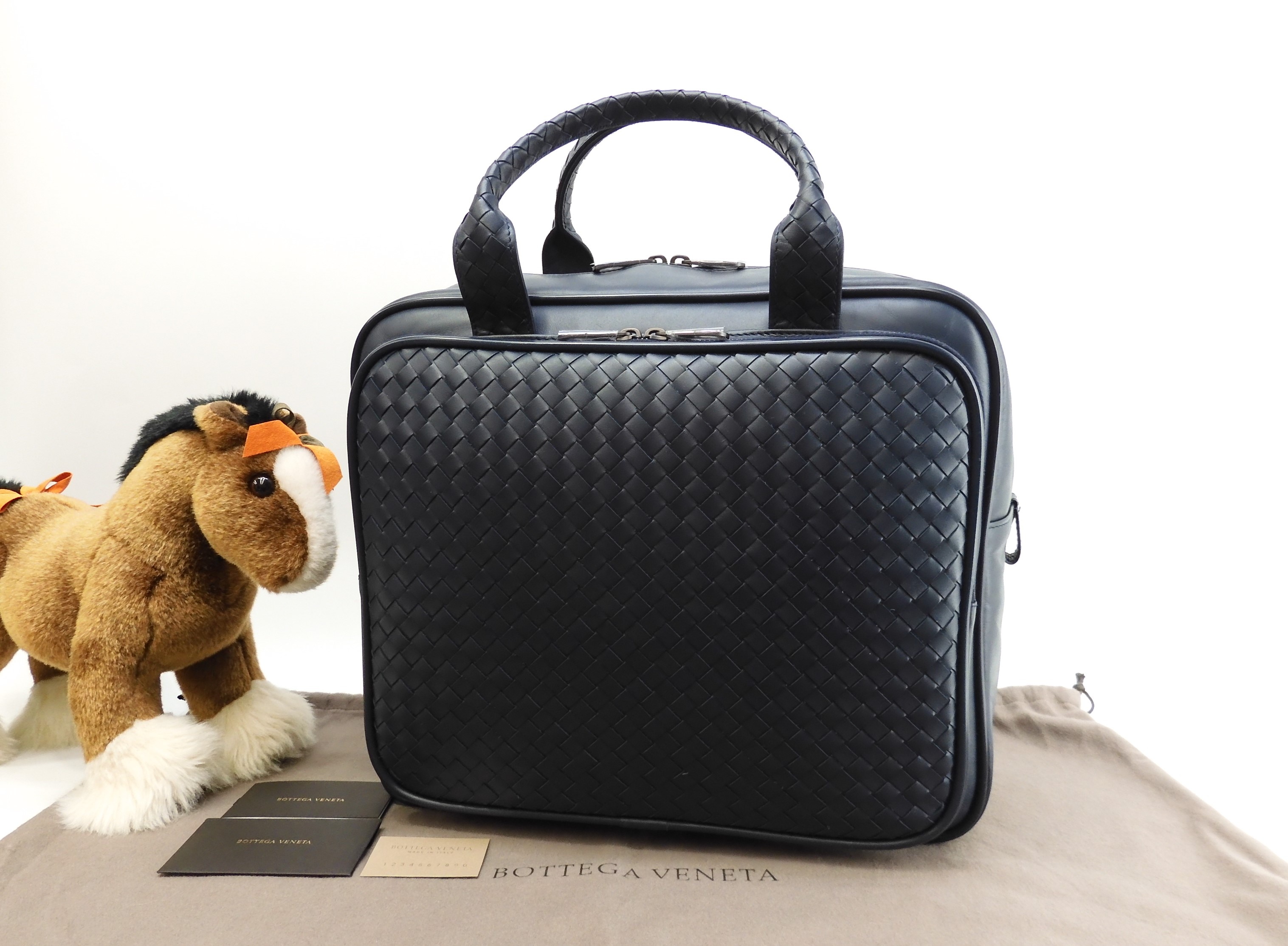 ブリーフケース イントレチャート レザー紺 トラベルバッグ 新品@ 152